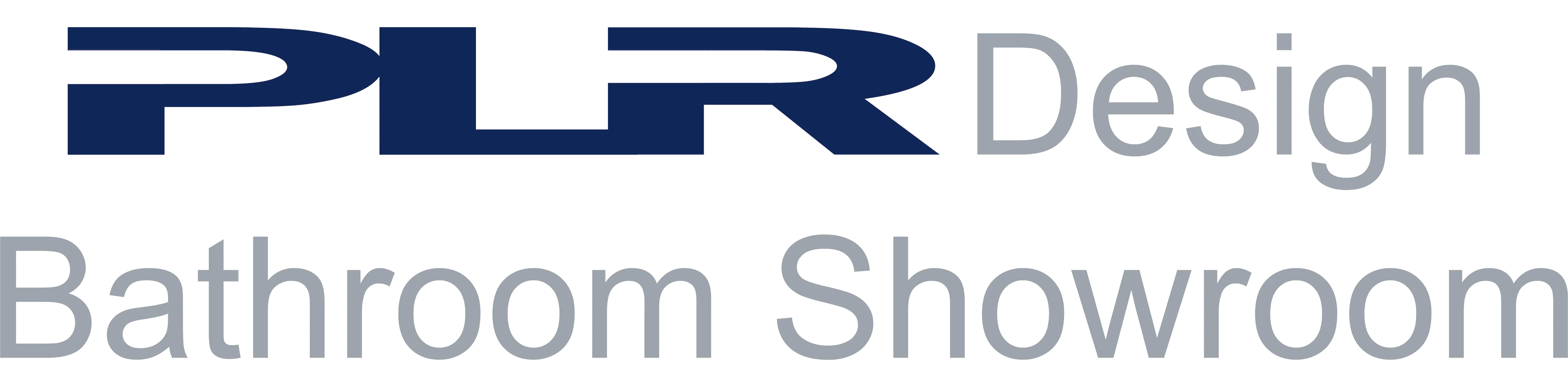 The logo for plr design bathroom showroom.